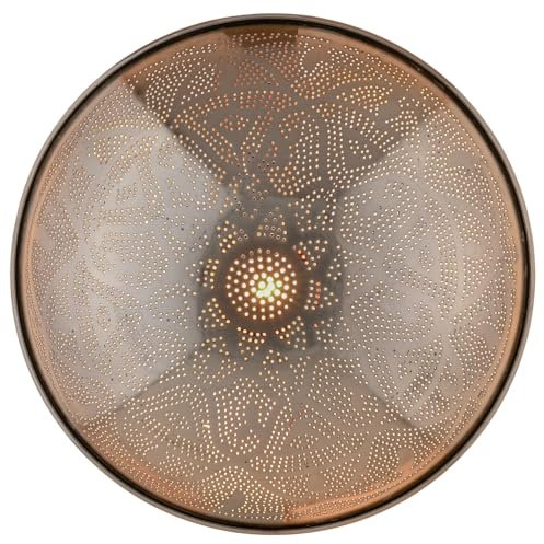Marrakesch Boho Deko Wandlampe Wandleuchte für Innen 40cm rund Lampenschirm aus Metall | Lampe Wohnzimmerlampe Lesha Silber als aesthetic Deko im Wohnzimmer | Wandbeleuchtung für das Treppenhaus