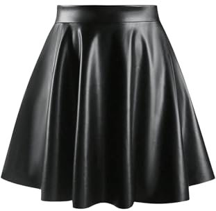 SOLY HUX Damen Rock Elegant PU Lederrock Knielang Skater Rock Faltenrock Y2K Partyrock Freizeitröcke mit Hohe Taille Schwarz L