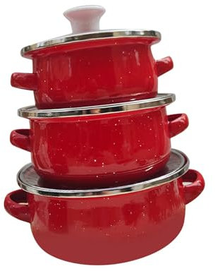 Sharplace 3 stück Emaille Mini Topf Set Küche Baby Lebensmittel Topf Wohnkultur Tiefe Geschenke Küche Kochgeschirr Emaille Kochgeschirr Set Hause, Rot