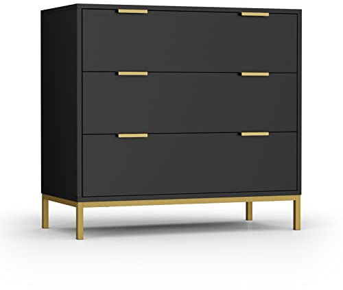 Yvsevnr Kommode Schwarz, Kommode mit Schubladen, Kommode Schlafzimmer, Schubladenkommode mit Viel Stauraum, Komodenschrank für Wohnzimmer, Kinderzimmer,Büro 80 x 40 x 75 cm