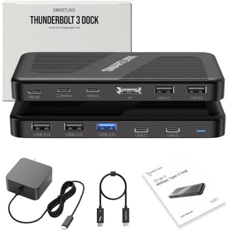 Smartlinx Thunderbolt 3 Dock Dual Monitor USB-C - 11 porte 40Gbps Docking Station, PD 100W, 60W Ricarica - Display 8K/4K Compatibile con Windows 10/11, Mac OS 10.2 e superiori, Dell, HP, Lenovo Laptop