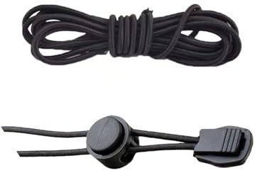 Lot de 6 cordons élastiques en caoutchouc de 2 m, de 2,5 mm, avec 12 bloqueurs de cordon, 2 trous et 12 clips de queue, pour lacets, vêtements, chapeaux, sacs à dos, noir et beige