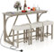 COSTWAY 4 Piece Bar Table Set with Power Outlet, Counter Height Kitchen Table and 3 Upholstered Saddle Stools Set, Dining Room Furniture for Home Restaurant Pub