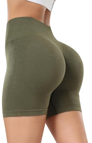 Wealurre Damen Gym Shorts Kurz Sporthose Damen High Wasit Fitness Radlershorts Push Up Yoga Shorts (006,ArmyGreen,M)
