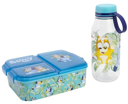 STOR Flaschen und Brotdosen Set Bluey - 650ml Ecozen Adventure Flasche und 3-Fach Brotdose - Kinder Schulset Lunchbox