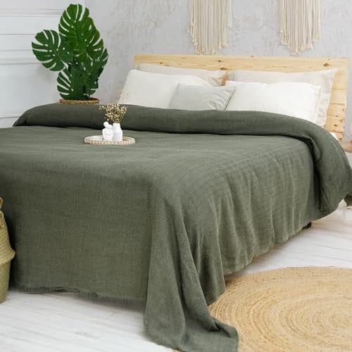 Milam London Copriletto king size, in cotone, per divani di grandi dimensioni, copriletto king size, 220 x 240 cm, verde oliva