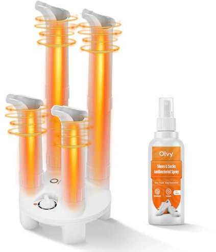 Olvy 4-in-1 Elektrischer Schuhtrockner Mit Uv Desinfektion – Trocknet 2 Paar Gleichzeitig – Schuhwärmer Für Skischuhe, Handschuhe & Mehr – Inkl. Antibakterielle Schuhenspray