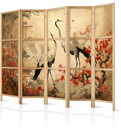 murando - Paravent Japonais Décoratif Intérieur, Fleurs, 225x172 cm | 5 Panneaux, Toile Imprimée, Séparation de Pièce, Impression sur une Seule Face, Pliable, Cadre en Bois, Moderne pour Salon