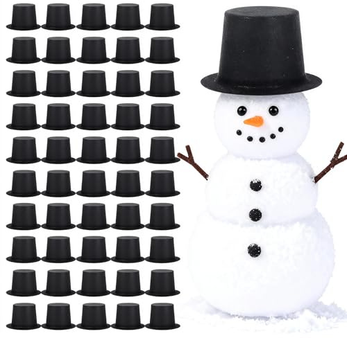 Warmhm 50 StüCk Mini-Zylinder Schwarz schneemann kostüm FilzhüTe Zum Basteln Weihnachtsdeko FüR Schneemann Puppenhaus Geburtstagsparty Haar-Accessoires