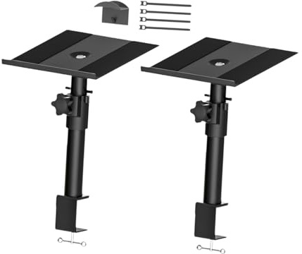 LeeQinersw Clamp on Speaker Stand Audio Stand Professional Stable Heavy Duty Speaker Support Desk Mount Shelf Tray for Subwoofer Laptop, 2 pieces