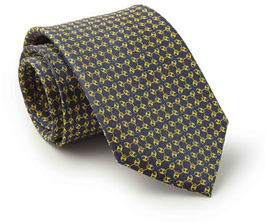 THE SAVILE ROW COMPANY LONDON Men's Luxury Silk Tie Necktie - Navy Yellow Chain