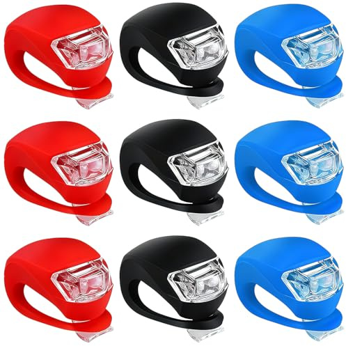 9 PCS Bike Lights Set, Super Bright LED Front and Rear Bicycle Lamps with Waterproof Silicone Mount, 3 Modes for Cycling Safety
