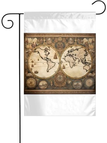 Wzywhj Vintage Alte Weltkarte Bild Sommer Garten Flagge Doppelseitige Dekoration Innenhof 30,5 x 45,7 cm