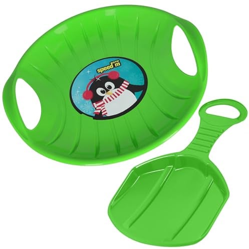 KOTARBAU® 2er Set Popo - Rutscher Kinder - Schlitten – Kunststoff Rutschteller - ø 60 cm – Rodelbahn – Schlitten zum Rodeln im Schnee – 34x53 cm - Grün