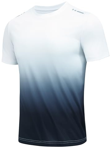 PINSPARK Herren Laufshirt Kurzarm UPF50+ Schnelltrocknend mit Reflektoren | Farbverlauf, recycelter Stoff, etikettenlos für Laufen, Fitness, Tennis, Tischtennis