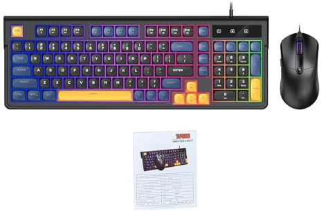 Horett Combo gaming Tastiera e Mouse con Retroilluminazione RGB 19-Tasti Anti-Ghosting Layout Compatto per Utilizzo Lavorativo e Videogiochi (Insieme blu)