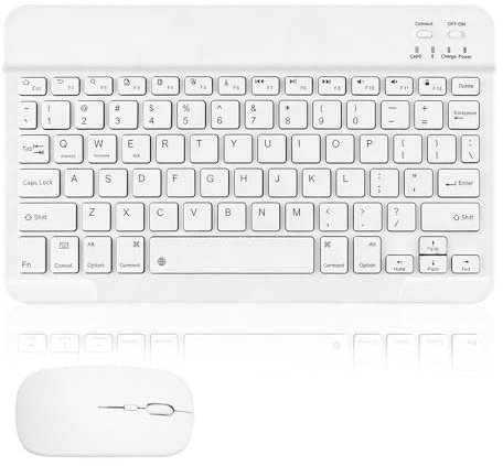 Clavier Souris sans Fil Bluetooth USB-C pour iPad iOS/Android/Windows | Rechargeable Universel Portable, Ensemble Clavier sans Fil Ultra-Mince pour PC Tablette Smartphone, Blanc