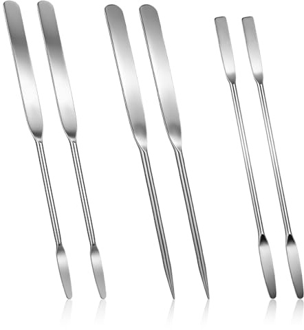 6 Pcs Metal Makeup Spatula, Stainless Steel Cosmetic Spatulas Kit, Double Ended Face Mask & Foundation Applicators, Small Micro Spatulas for Mixing Creams, Serums and Makeup (6 Pcs)