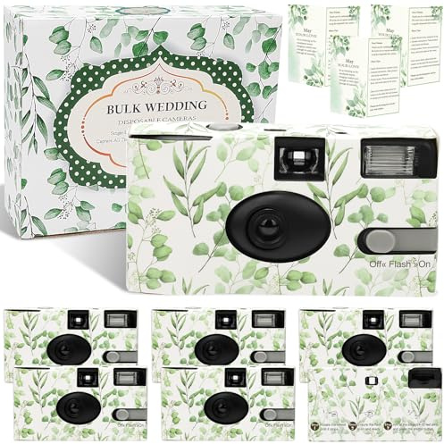 Entallor 6 Pack Disposable Cameras Bulk for Wedding with Upgraded 35mm Film, Eucalyptus Single-Use Disposable Camera with Flash, ISO 400 17 Exposures for Outdoor Travel Gathering Anniversary Birthday