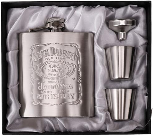WEGLOK Fiaschetta Tascabile 8oz/200 ML Fiaschetta Whisky Con Due Bicchierini E Imbuto, la Fiaschetta In Pelle Nera è Piccola ed Elegante Per le Fiaschette da Trekking