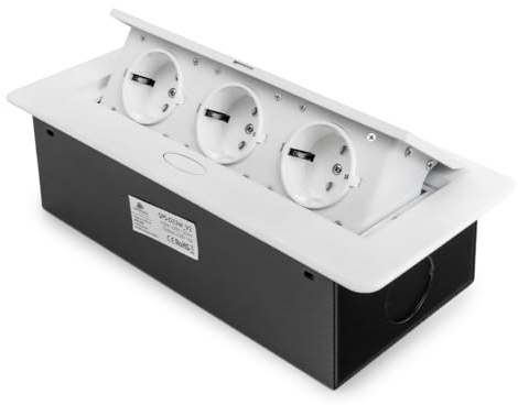 Spacetronik Versenkbare Einbausteckdose, 3-Fach Tischsteckdose, 16A/230V | 3x Schuko, Tischplatte Versenkte Steckdose Arbeitsplatte, Steckdosenleiste mit 1.5M Kabel