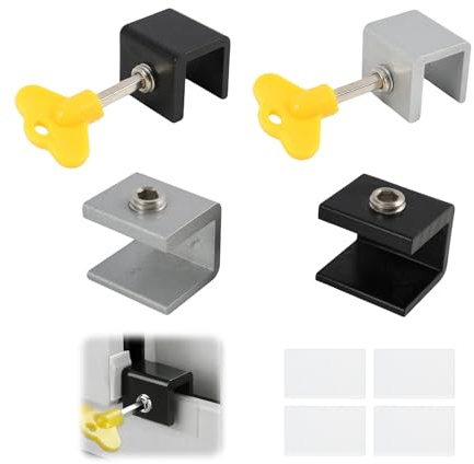 4 Piezas Cierre Ventana Corredera 10mm,Cerradura Seguridad Ventanas y Puertas Correderas Ajustable,Bloqueo para Ventanas y Puertas con Llave Hexagonal y en Forma de Corazón,Fácil Instalación