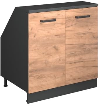 Vicco Dachschrägenschrank Rion, Goldkraft Eiche/Anthrazit, B80 x T60 cm mit 2 Türen, platzsparend für Dachschrägen