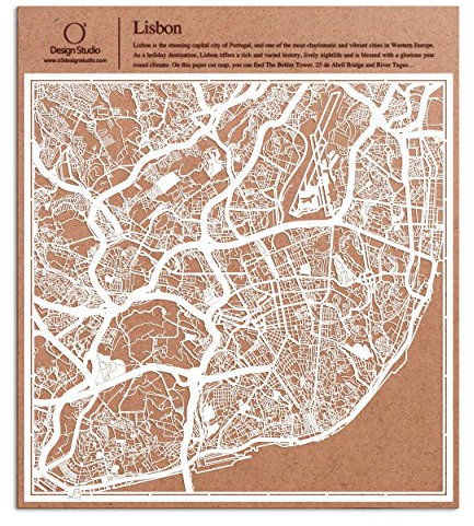 Lissabon Scherenschnitt Karte, Weiß 30x30 cm Papierkunst