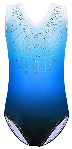 BAOHULU Mädchen Gymnastik Trikot glänzende Diamant-Ballett-Tanz-One Piece 9-10 Jahre Blau