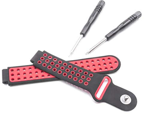 vhbw Silikon Ersatz Armband rot/schwarz kompatibel mit Smartwatch Fitness-Tracker Garmin Forerunner 220, 230, 235, 620, 630, 735, Approach S20, S5, S6