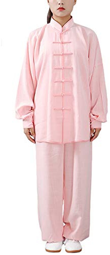 FUYUFU Tai Chi-outfit i bomull och linne unisex kampsportskläder Kung Fu-kostym för män och kvinnor (ett set) (rosa/långärmad, S)