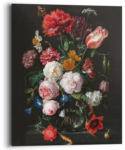 REINDERS Wandbild, De Heem Stillleben mit Blumvase, Wohnzimmer, Bilder, Wanddeko, Room Decor, MDF, Rot, 50x40cm