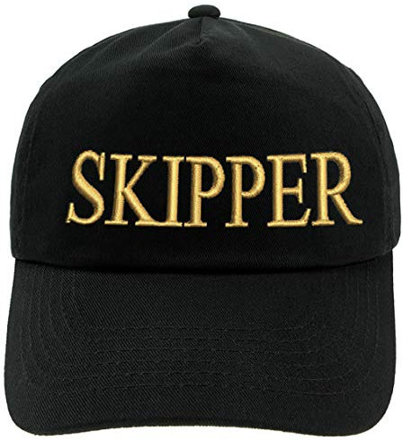 4sold Erwachsene und Kinder Kapitänsmütze Cap Captain Cabin Boy Crew Yachting Baseballmütze Inschrift Schriftzug Schwarz Gold Weiss Army Military Baseballmütze Security (Skipper, Erwachsener)