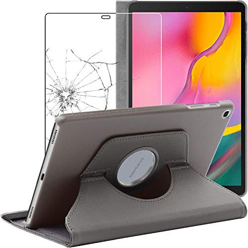 ebestStar - Cover per Samsung Galaxy Tab A 10.1 2019 T510 T515, Custodia Protezione Rotazione 360, Pelle PU, Grigio + Vetro Temperato