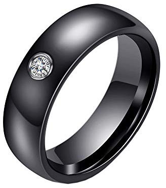PAMTIER Damen 6mm Breite Ehering aus Keramik mit Zirkonia Schwarz Größe 62 (19.7)