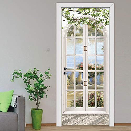 Yelilad Türtapete Selbstklebend TürPoster Tür Aufkleber Für Innentüren 3D Pastoralen Landschaft Wohnzimmer Schlafzimmer Hotel Tapete PVC Selbstklebende wasserdichte Wohnkultur Poster 77x200 cm