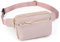 UTO Bauchtasche Hüfttasche für Herren und Damen PU Leder Mode Schlanke leichte Wasit Pack Tasche mit 3 Reißverschlusstaschen Hellrosa