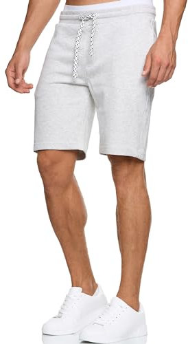 Indicode Herren Aldrich Sweatshorts mit Kordelzug | Herrenshorts Sportshorts für Männer S, Ecru Mix