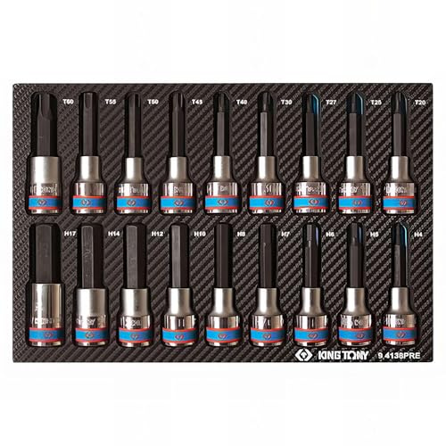KING TONY 94138PRE Módulo espuma + PP 18 pièces vasos 1/2 Torx y hexagonal pour professionnels et bricoleurs pour des travaux et des assemblages précis avec une version soigneusement sélectionnée