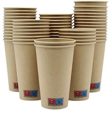 BAMI EINWEGARTKEL | Pappbecher | Kaffeebecher | Einwegbecher | Braun, Pappe Kraftpapier, 16oz. 400ml | NACHHALTIG | 100 Stück