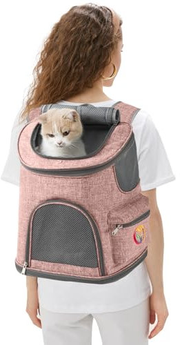 PETCUTE Hunderucksack,Atmungsaktiv Hunde Rucksäcke mit Weicher Matratze,Faltbarer Haustier Rucksack mit Sicherheitsleine für Wandern Outdoor Radfahren,Airline Zugelassen