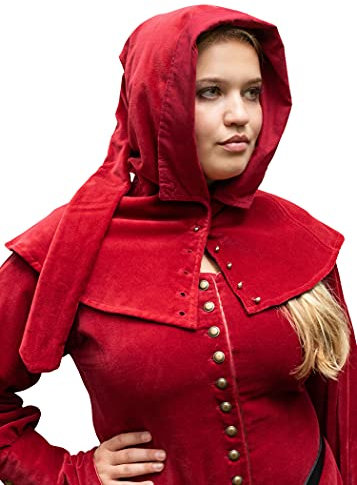 Battle-Merchant Mittelalter Gugel aus Samt für Damen | Mirella Kopfbedeckung Kapuze Haube Rostkäppchen Kostüm Baumwolle (Rot)