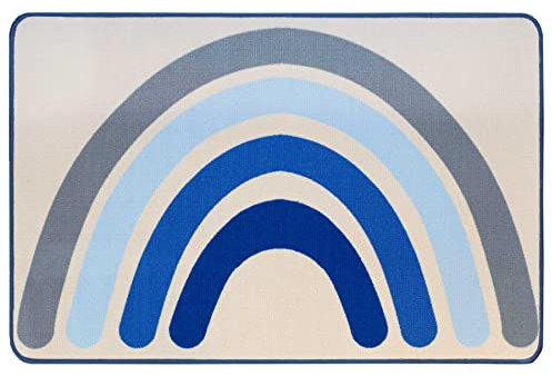 Primaflor Kinderteppich - Rainbow, Blau, 100 x 150 cm, Hochwertiger, Pflegeleichter Teppich für Kinder- und Babyzimmer, Spielteppich mit Regenbogen für Mädchen und Jungen