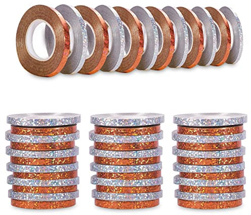 WangCang 48 Stück Luftschlangen Metallic Roségold und Silberfarben 0.5cm*10m Metallisch Glänzenden Luftschlangen für Geburtstage,Fasching, Hochzeit, Silvester Party Deko (Laser Roségold Silber)