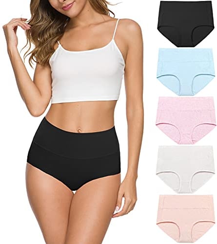 Wealurre Women High Waist Cotton Knickers C Section Underwear Ladies Full Coverage Briefs Tummy Control Panties Underpants Multipack 5 (1002 light,L)
