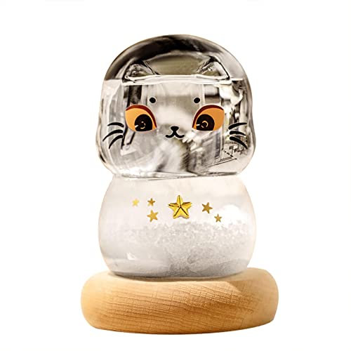 runnerequipment Sturmglas Wetterstation Wettervorhersage | Dekoration Handwerk Katze Form Barometer Flaschen mit Holzfuß | Desktop Wettervorhersage Flasche Wettervorhersage Globus Sturmglas