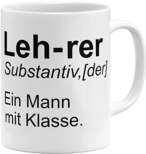 OM3® Ein Mann mit Klasse - Lehrer Tasse mit Spruch - Lehrergeschenk - Keramik Becher - 11oz 325ml - Beidseitig Bedruckt - Weiss