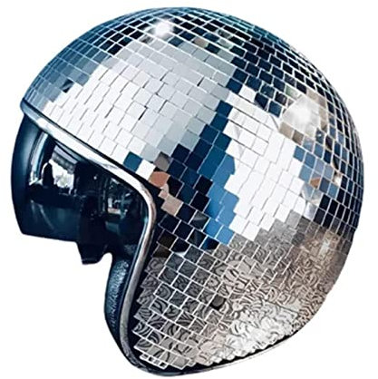 BIUDUI Disco Ball Helmets, Disco Mirror Glitter Ball Helmets, Glitter Mirror Glass Disco Helmets, Stunning Disco Ball Helmets for DJ Club Stage Bar Party Dance