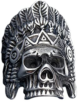 Lieson Edelstahl Männer Ring Partner, Partnerring Männer Edelstahlring Silber Indianer Totenkopf Gothic Ringe Herren Größe 67 (21.3)