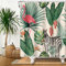 SDOTPMT180x180cm Flamant Rideau de Douche Tropical Palmier Feuilles Vertes Feuille de Banane Rideau de Bain Étanche pour Salle de Bain avec Crochets